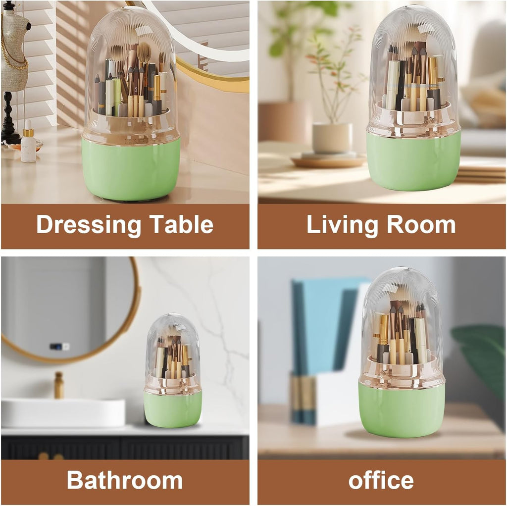 360° Rotating Toothbrush Holder with Cover, 7-Slot Bathroom Organizer for Electric Toothbrush, Toothpaste, Razors, Draining Water, Countertop Vanity Storage