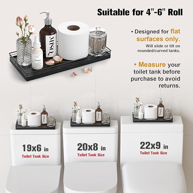 Oak Bathroom Toilet Tank Tray, 13" Paper Storage Basket Tray Back of Toilet Basket Organizer, for Perfume Makeup Candle Kitchen Counter Coffee Table Gold Decor