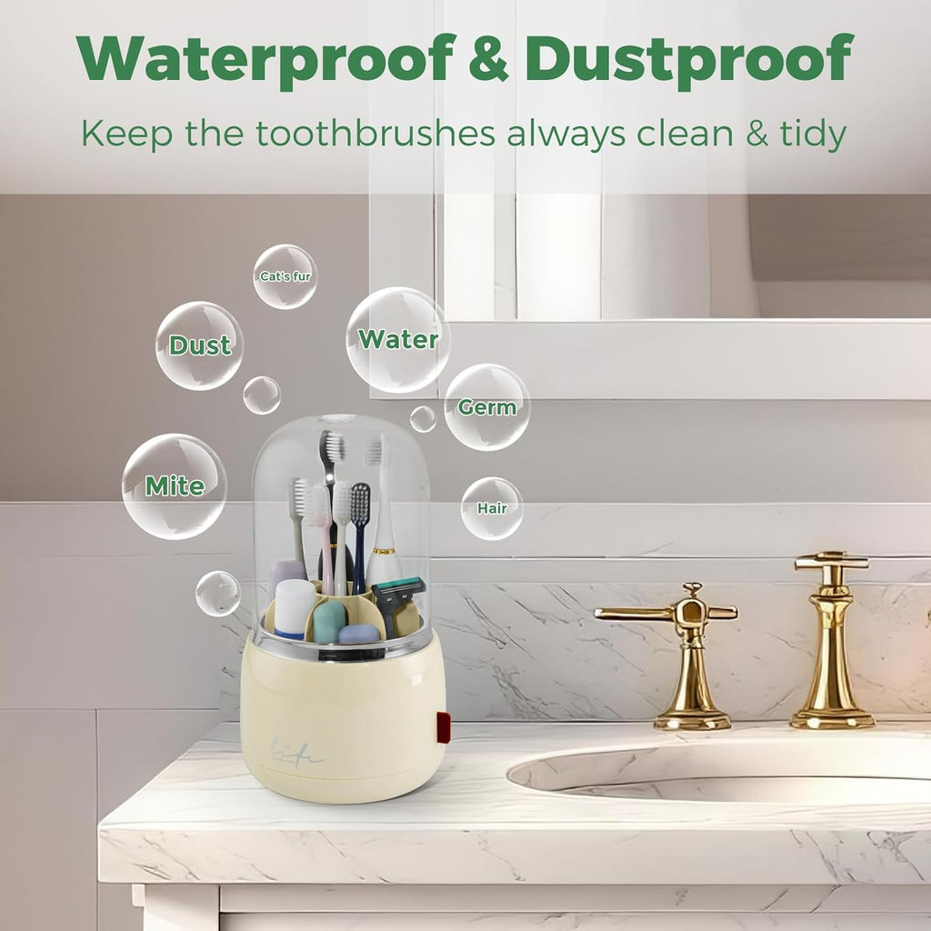 Toothbrush Holders for Bathrooms, Rotating 7 Slots Toothbrush Holder with Cover, Kids Electric Toothbrush and Toothpaste Holders for Caddy for Bathroom Vanity, Sink, Countertop, Beige