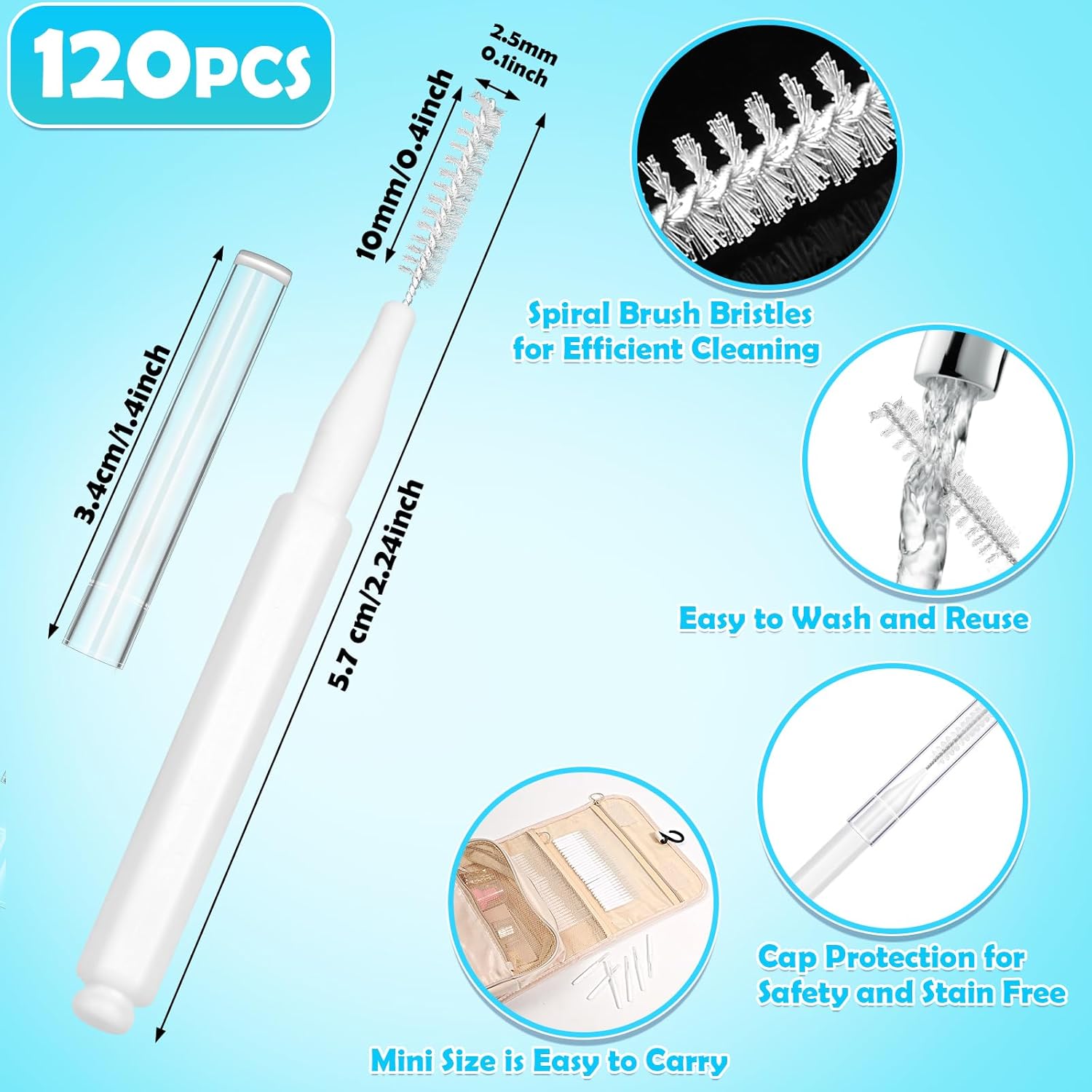 120 Pieces Interdental Brushes, Braces Brush Cleaner Orthodontic Flossers Toothpicks Floss Picks for Braces Kit for Teeth Cleaning Tools Spiral Dental Brush Head for Efficient Oral Care White