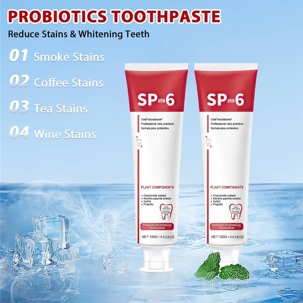 2Pcs Sp-6 Ultra Whitening, Sp-6 Probiotic Whitening Toothpaste, Deep Cleaning Care Toothpaste 120g