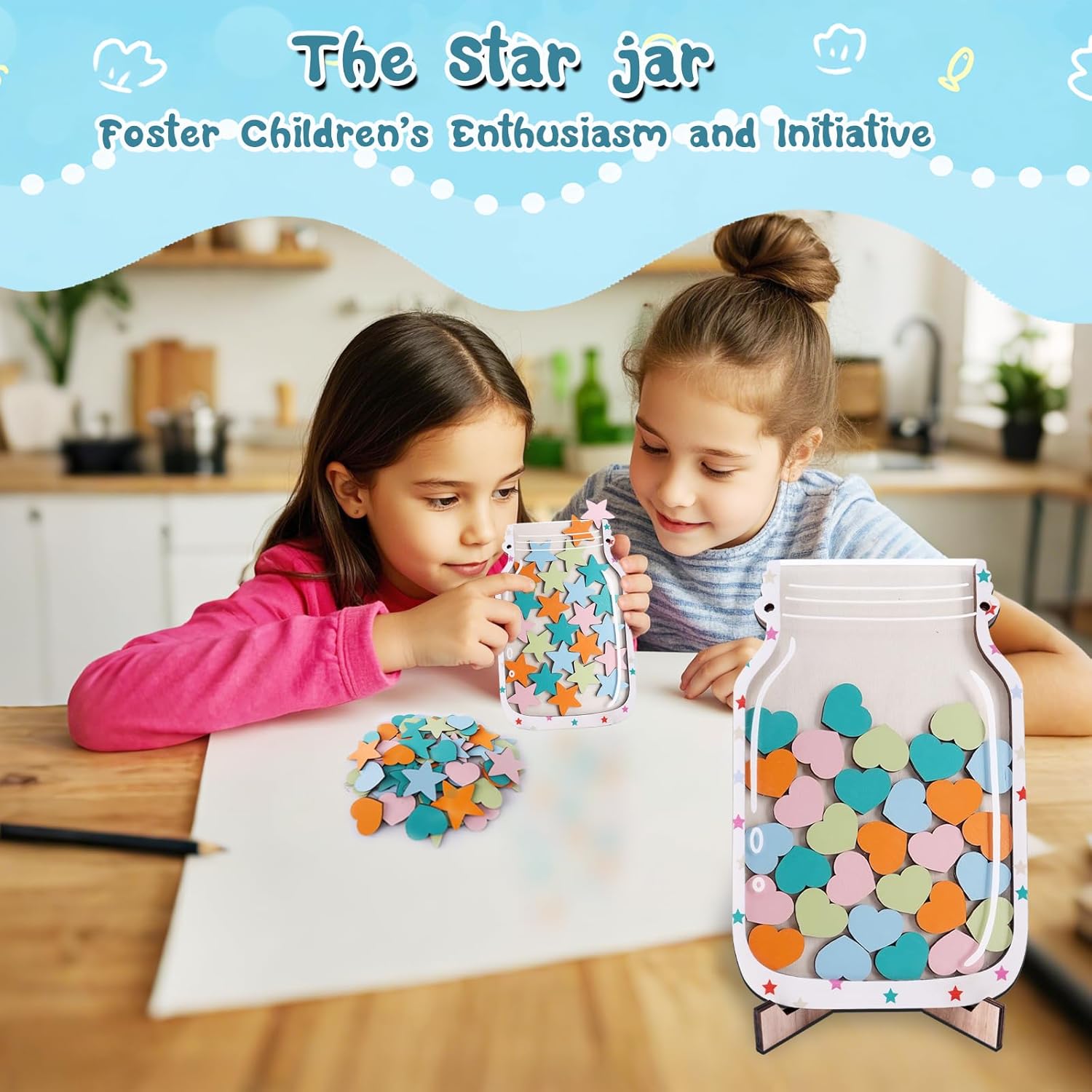 2 Pack Magnetic Reward Jar with Star & Heart, Star Jar Reward System for Kids, Reward Home Kids Incentive Good Home Training for Boys Girls