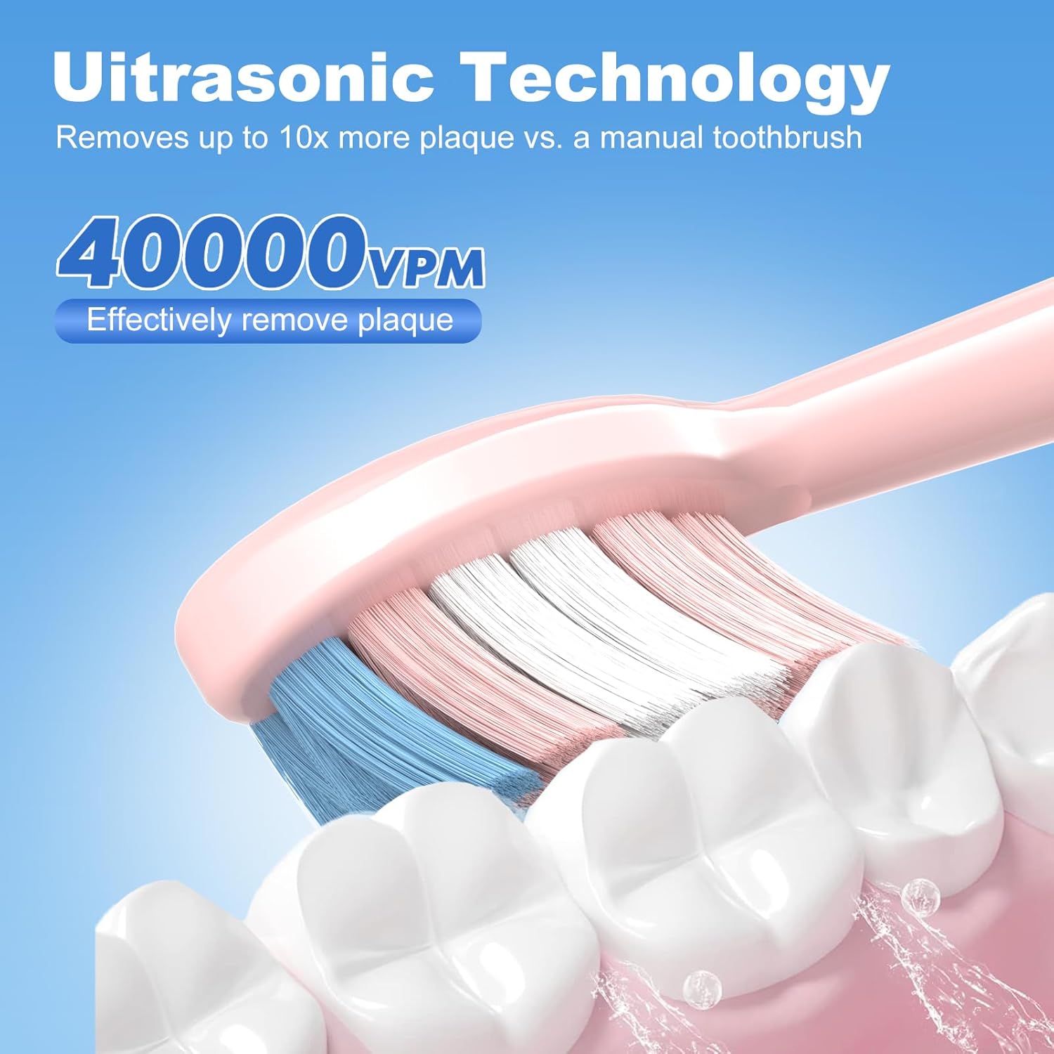 JTF Sonic Electric Toothbrush - with Travel Case and 6 Brush Heads, Fast Charging toothbrushes for 60 Days Long Lasting, 5 Modes Power Toothbrush for Women, Pink