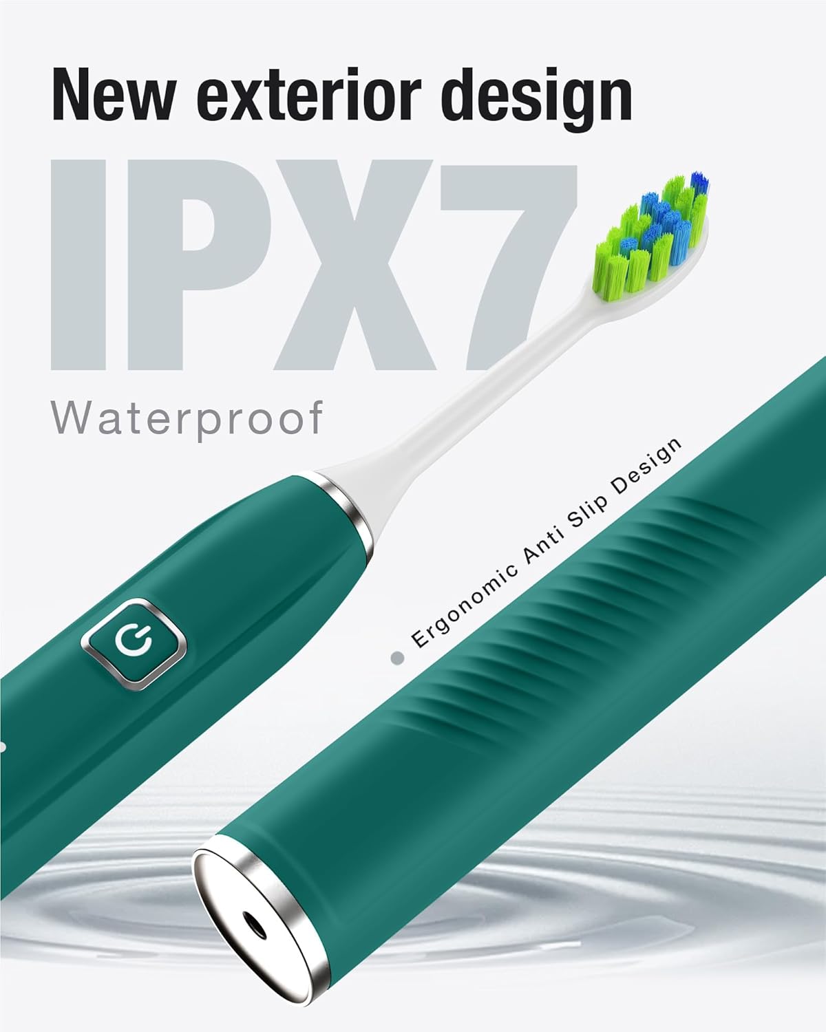 7AM2M Sonic Electric Toothbrush with 6 Brush Heads for Adults&Kids, One Charge for 120 Days, Wireless Fast Charge, 5 Modes, 40000VPM Powered Toothbrush, 2 Minutes Built in Smart Timer - Peacock Green