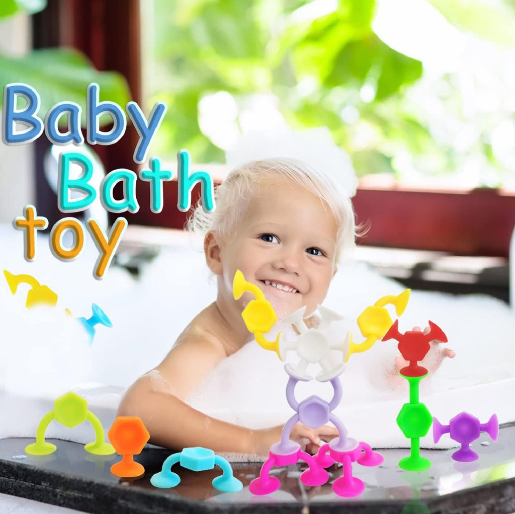 Suction Cup Bath Toys, 48pcs Travel Family Game for Kids Toddlers 3-8, Preschool Learning Sensory Classroom Toys, Bathtub Window Toy for Autism/ADD/ADHD