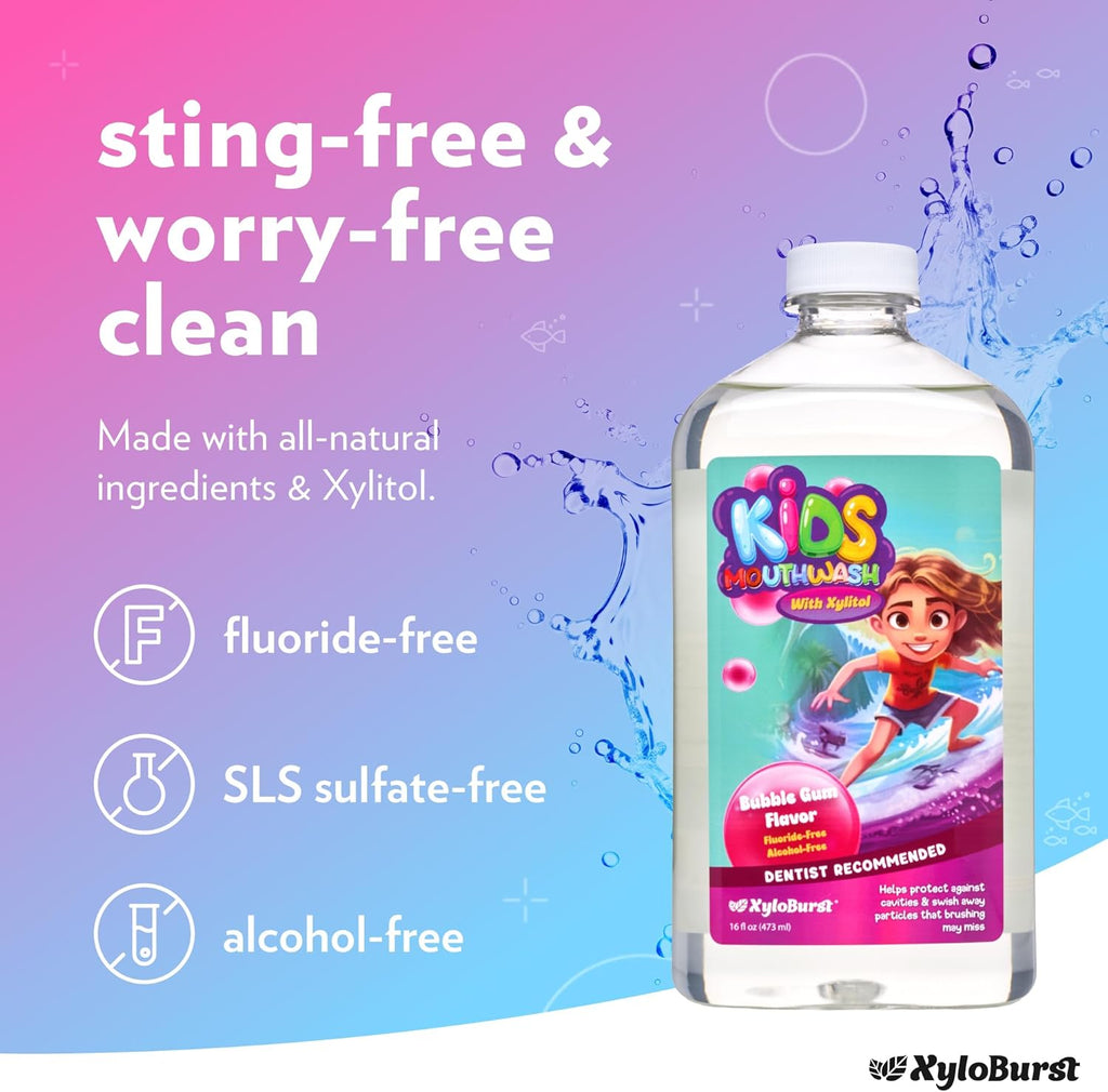 Xyloburst Oral Rinse Kids Mouthwash - Natural Xylitol Mouthwash, Fluoride Free Mouth Rinse with Aloe Vera, Alcohol Free, 16 fl oz - 3-Pack