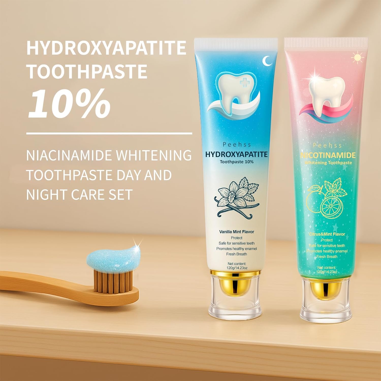Hydroxyapatite Toothpaste 10% + Niacinamide Whitening Toothpaste, Enamel Repair & Gum Care, Nano Hydroxyapatite - Sensitivity Relief, Whitening, Fluoride-Free, Breath Freshening