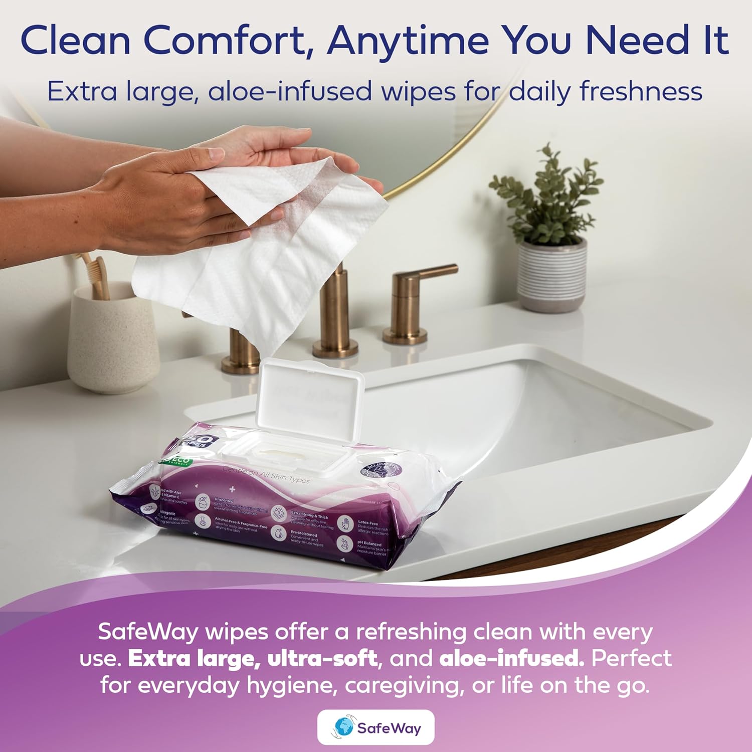 SAFEWAY USA Adult Wipes Disposable — Multi-Purpose & Alcohol-Free, Preferred by Caregivers for Seniors & Incontinence Solution, Aloe-Infused, Ideal for Sensitive Skin — Extra Large, 24 Pack 1200 pcs.