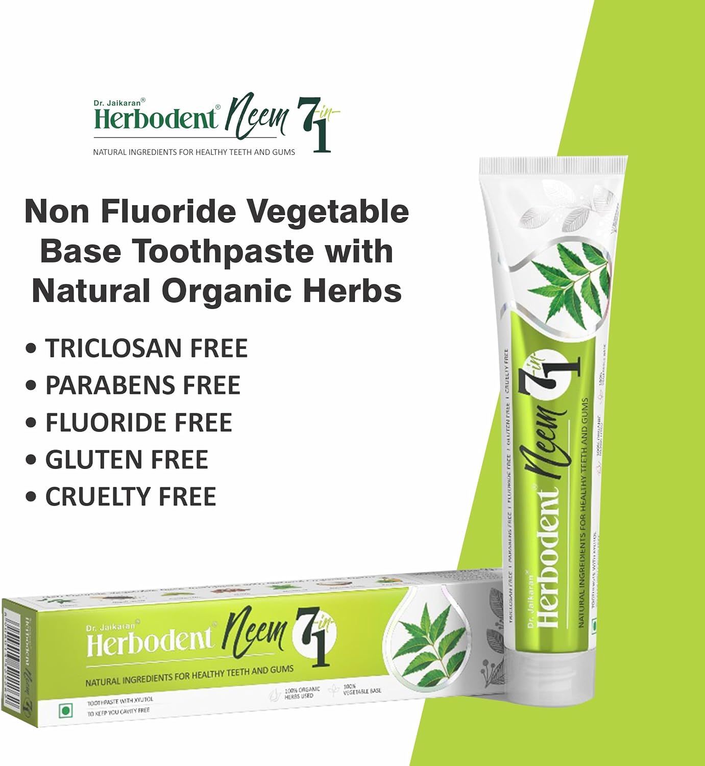 Herbodent® NEEM 7 in 1 Toothpaste-6.53Oz Pack of 6 | Organic Herbs-Neem, Black Seed & Xylitol for Anti Cavity, Cardamom & Mint for Freshness, Baking Soda for Great Cleaning-No Fluoride & No Paraben