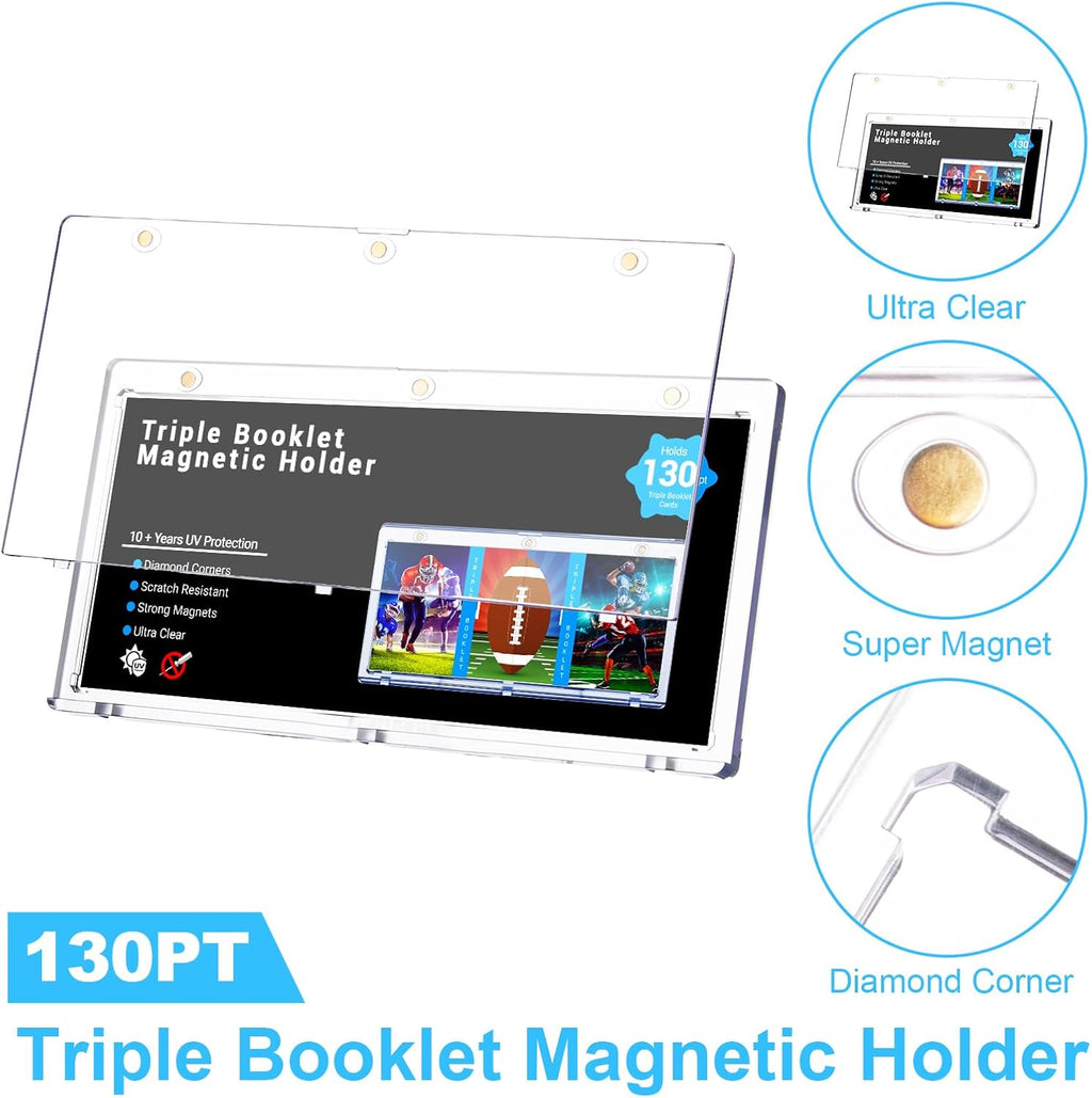 2-Pack Triple Booklet Magnetic Card-Holder - 201mm Booklet Card Holder, Inner Dimension: 8.07"x3.58"x0.15", Triple Magnet High Definition, UV Protection, Triple Booklet Card, Collection Display Frame