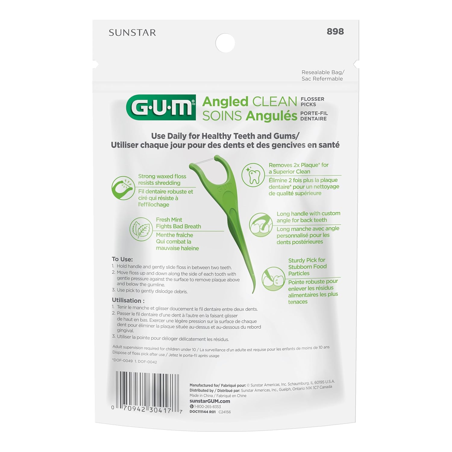 GUM Angled Floss Picks, Perfect for Tight Teeth, Extra Strong Shred-Resistant Dental Floss, Angled for Easy Reach, Dental Flossers for Adults, Fresh Mint Flavor, 75 Count