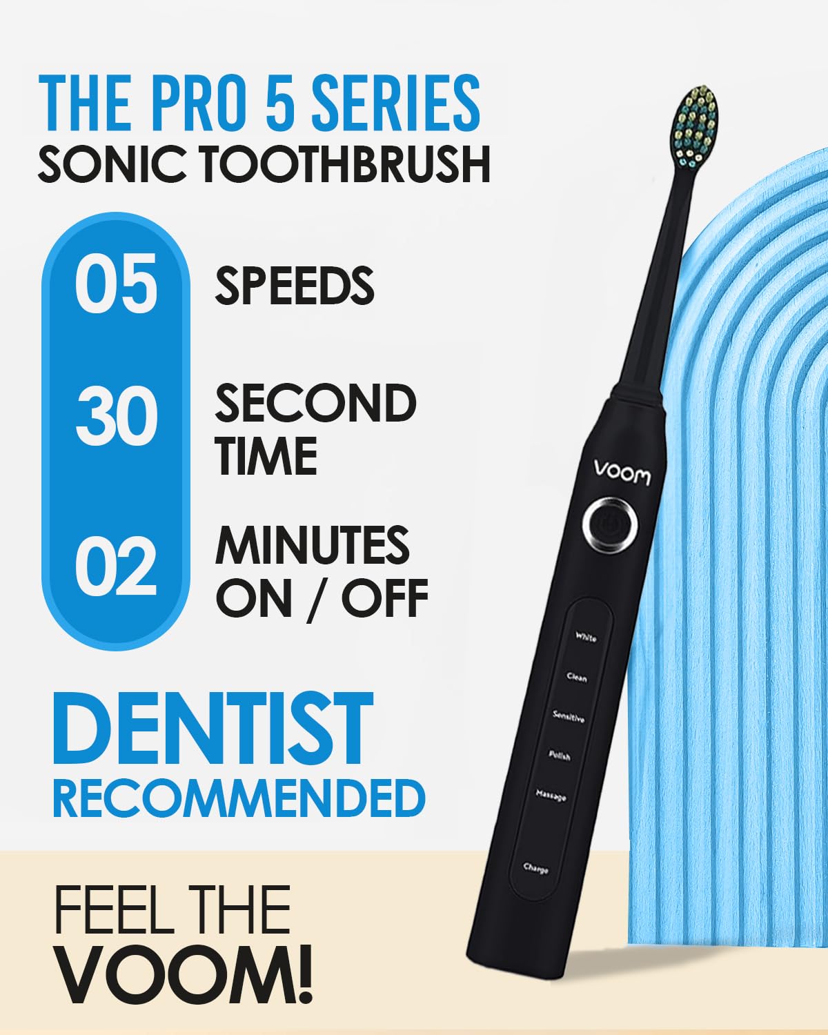 Voom Sonic Pro 5 Electric Toothbrush for Adults - Ultrasonic Electric Toothbrushes with Replacment Brush Head, Dentist Recommended Power Sonic Toothbrush with 5 Modes