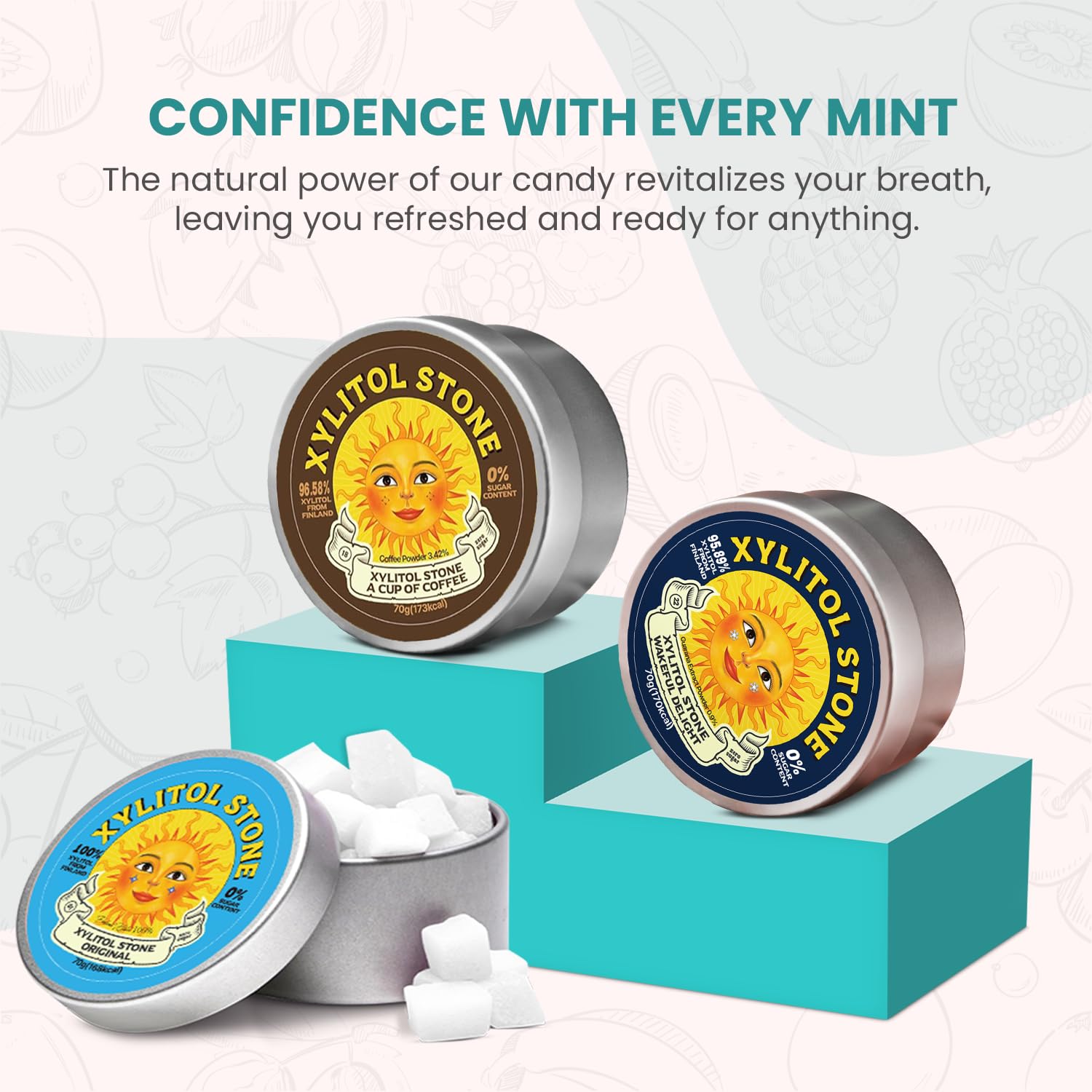 Xylitol Stone Sugar Free Candy - Vegan & Keto Friendly Unique Hard Candy - 100% Natural Flavor Candies - Gluten Free & Non-GMO Breath Freshener Mints - Pack of 3 (Original, Coffee, Wakeful Delight)