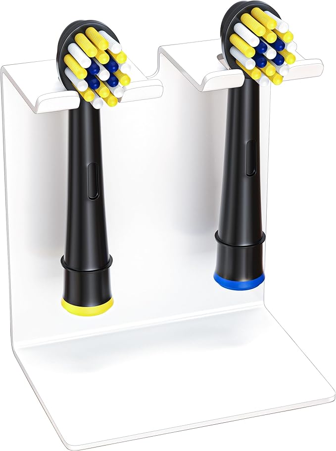 Electric Toothbrush Head Holder, Tooth Brushing Holder, Wall Mounted Toothbrush Holders Shower Bathroom, Self Adhesive or Desktop Tooth Brush Holder Organiser (White, Small)