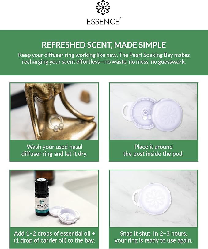 Essence Pearl Travel Case - Wearable Aromatherapy Kit with Nasal Diffuser Rings, Soaking Bay, and 5mL Essential Oil – Portable Wellness Gift Set for On?The?Go Self Care