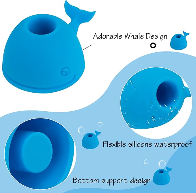 Whale Toothbrush Holder Set, Silicone Compact Stand, Toothbrush Organizer for Bathroom and Sink, Cute Portable Toothbrush Protector for Home & Travel (2Pcs, Blue)