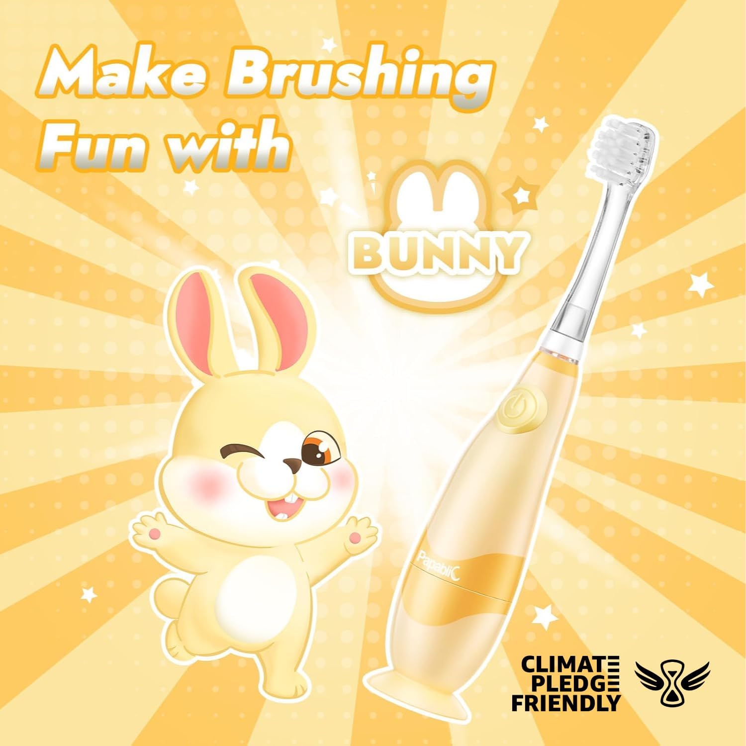 Papablic Toddler Sonic Electric Toothbrush Kids for Ages 1-3 Years, Baby Electric Toothbrush with Cute Rabbit Cover and Smart LED Timer, 2 Brush Heads (Bunny)
