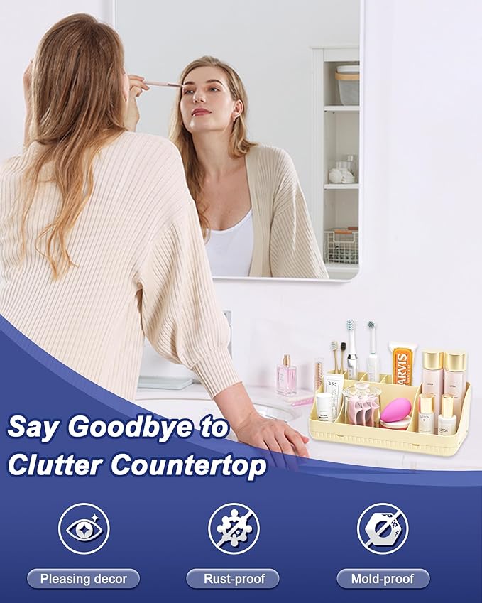 Bathroom Counter Organizer and Storage, 7 Slots Detachable Toothbrush Holders for Bathrooms, Anti-Slip Electric Toothbrush and Toothpaste Holder Countertop Vanity Organizer Accessories for Adults Kids