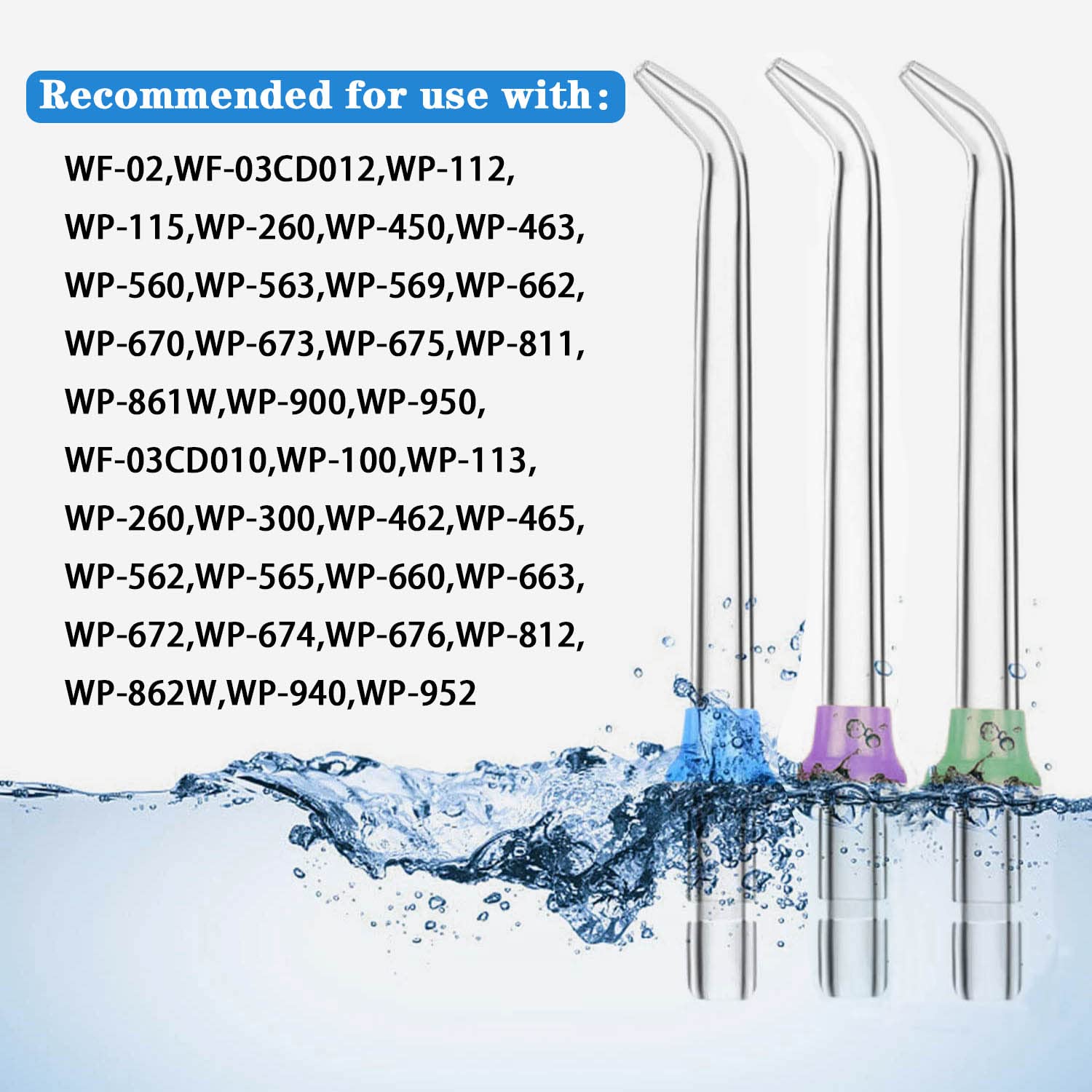 3 Pcs Replacement Heads for Waterpik Water Flossers Other Brand Oral Irrigators,Replacement Tips for Waterpik Water Flosser(Blue Purple Green)