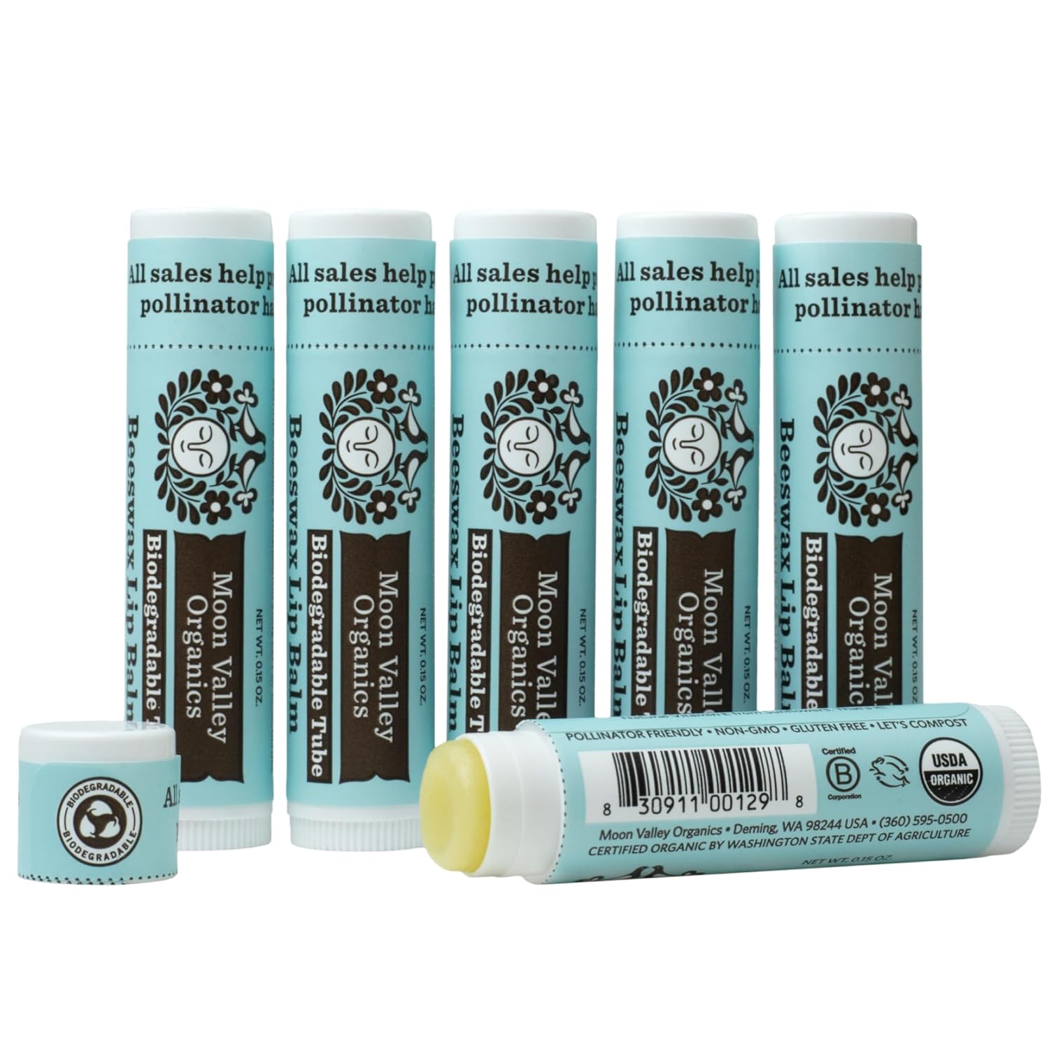 Moon Valley Organics Beeswax Lip Balm for Moisturizing Lips and Cuticles (COOL MINT VANILLA, 6-Pack)