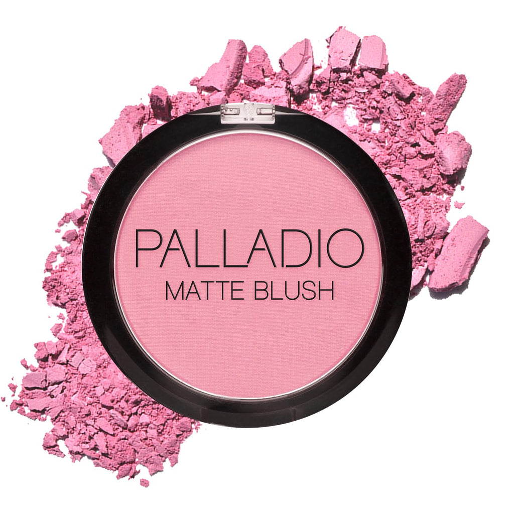 Palladio Matte Blush, Brushes onto Cheeks Smoothly, Soft Matte Look and Even Finish, Flawless Velvety Coverage, Effortless Blending Makeup, Flatters the Face, Convenient Compact, Berry Pink