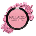 Palladio Matte Blush, Brushes onto Cheeks Smoothly, Soft Matte Look and Even Finish, Flawless Velvety Coverage, Effortless Blending Makeup, Flatters the Face, Convenient Compact, Berry Pink