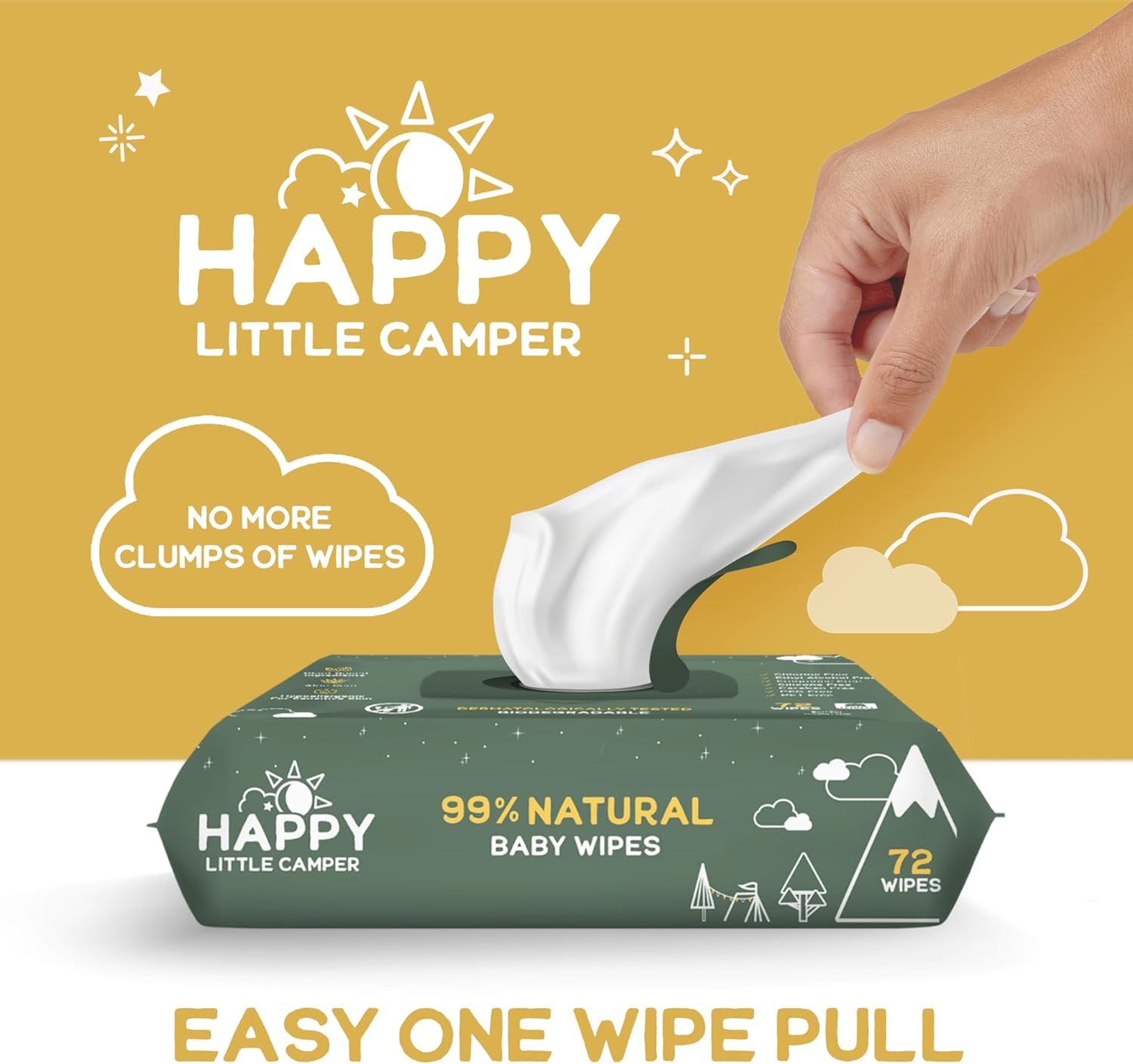 Happy Little Camper Natural Flushable Wipes - Hypoallergenic & Chlorine-Free Wet Wipes with Aloe Vera, Chamomile and Pomegranate Extract - Unscented Baby Wipes Safe for Sensitive Skin - 50 Count