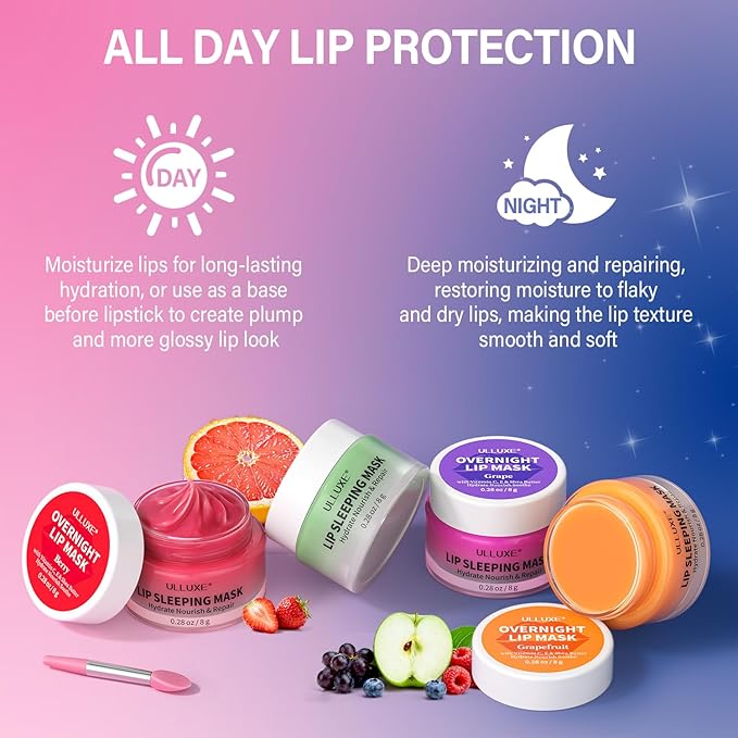 Lip Mask Set, Overnight Lip Sleeping Mask with Shea Butter & Vitamin C for Nourishing Hydration, Moisturizing Lip Balm Treatment for Dry, Flaky Lips, Lip Care Holiday Gift for Women & Teen Girls
