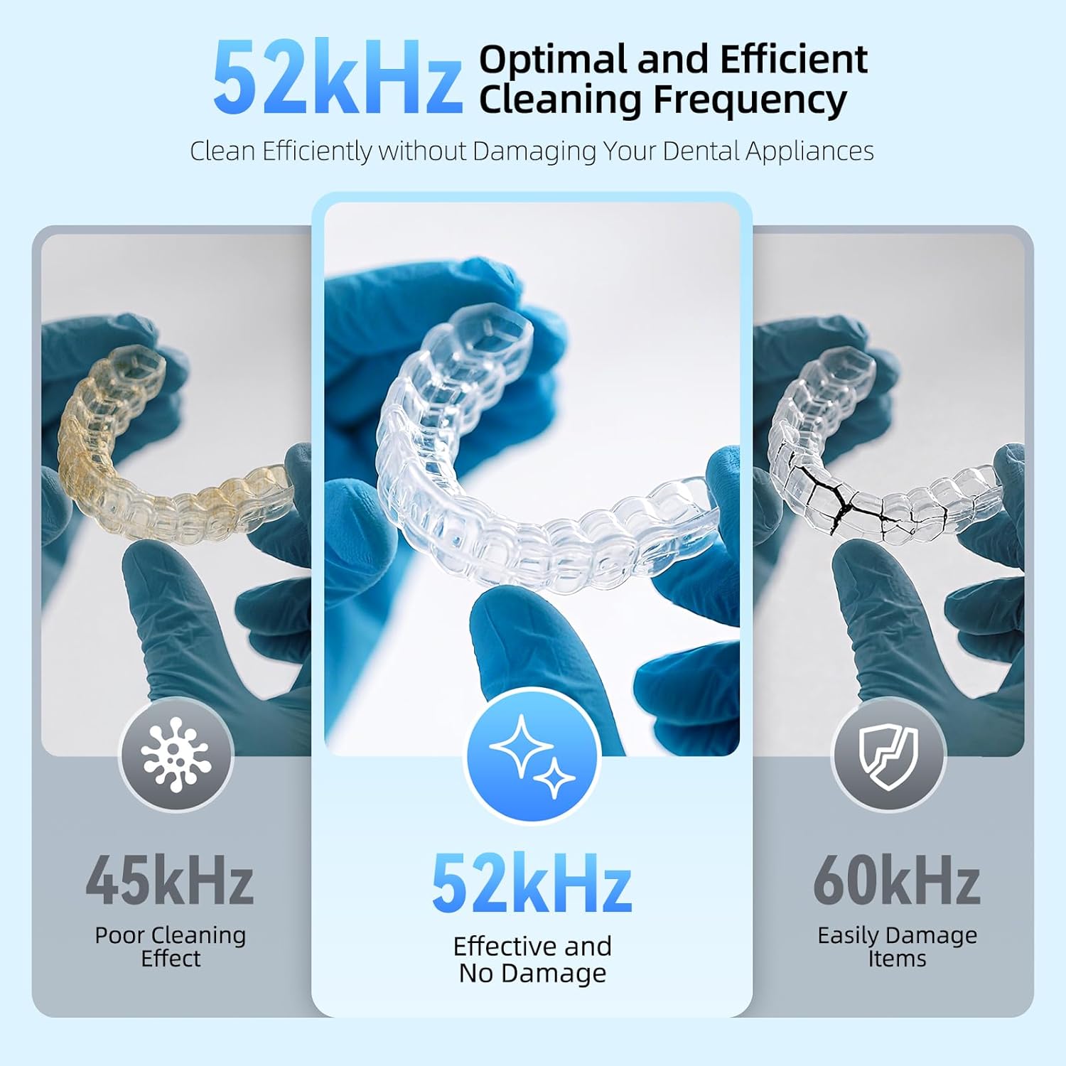 TEBAL Ultrasonic Retainer Cleaner Machine, 52kHz Ultrasonic Denture Cleaner for Night Guards, Braces, Toothbrush Heads, Jewelry and More, Ultrasonic Cleaner for Retainers with 250ML Capacity, Black