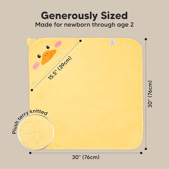 KeaBabies Hooded Baby Towel for Newborn - Viscose Derived from Bamboo Large Baby Bath Towels with Hood for Boys, Girls, Toddler, Extra Absorbent & Soft Newborn Bath Essentials (Duck, Petite)