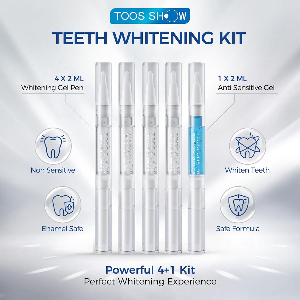 Teeth Whitening Kit for Sensitive Teeth,with 4 Carbamide Peroxide Pen & 1 Remineralization Pen,LED Accelerator Light Non,Tooth Whitener Professional Oral Care Gently Yet Effectively Removes Stains