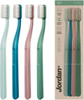 Jordan Green Clean Manual Toothbrush - Sustainable, Scandinavian Design, Soft Bristles, Mixed Colors, 4 Units