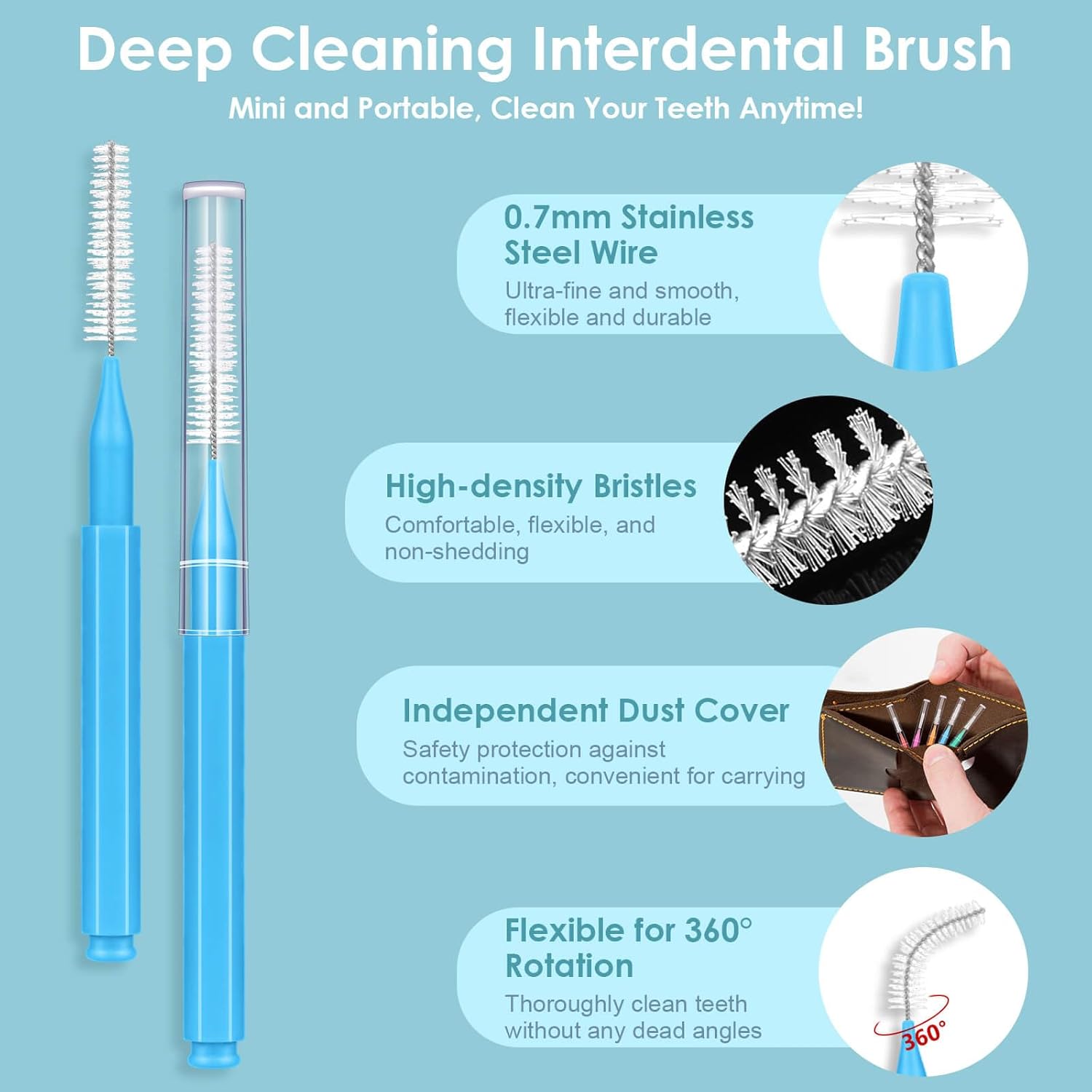 150Pcs Interdental Brushes & Floss Picks Kit, 100Pcs Dental Floss Picks & 50Pcs Braces Brush in 5Sizes, Bendable Braces Flossers Interdental Brushes Between Teeth Oral Tooth Braces Cleaner Kit