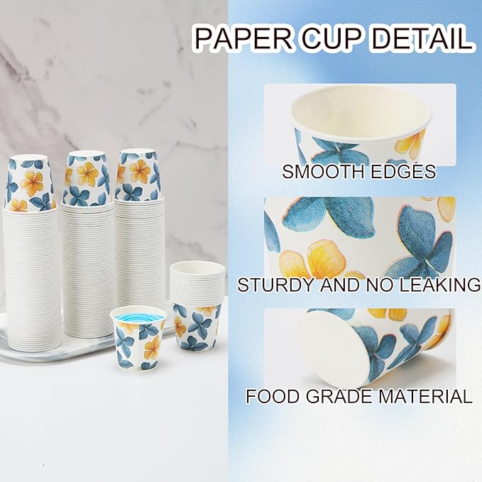 Tamone 600 Pack 3 oz Bathroom Cups, Small Paper Cups Flower Design, Mouthwash Cups, Disposable Paper Cups,3oz Paper Cups for Party, Picnic, BBQ, Travel, Home and Event