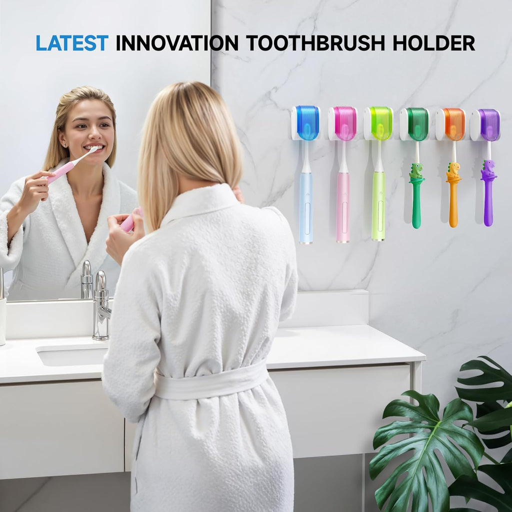 Toothbrush Holders for Bathrooms【Upgrade Single Slot Design】 Toothbrush Holder Wall Mounted with Cover Moisture-Proof and Dust-Proof Toothbrush Storage Organizer for Shower Family and Travel 6PCS