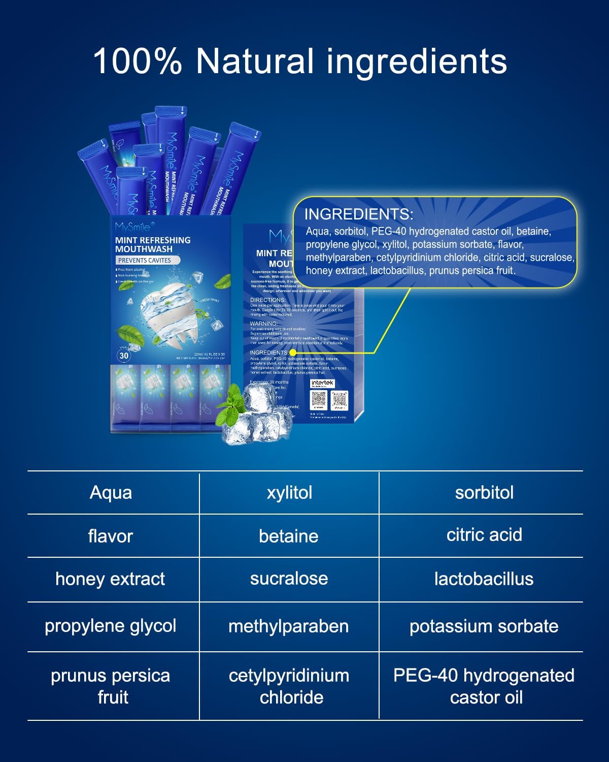 MySmile Mouthwash Alcohol Free, Mouth Wash for Adults, Travel Mouthwash, Oral Rinse Helps Kill 99% of Bad Breath Germs, Prevents Cavities, Fluoride Free, Fresh Mint, 30 Uses