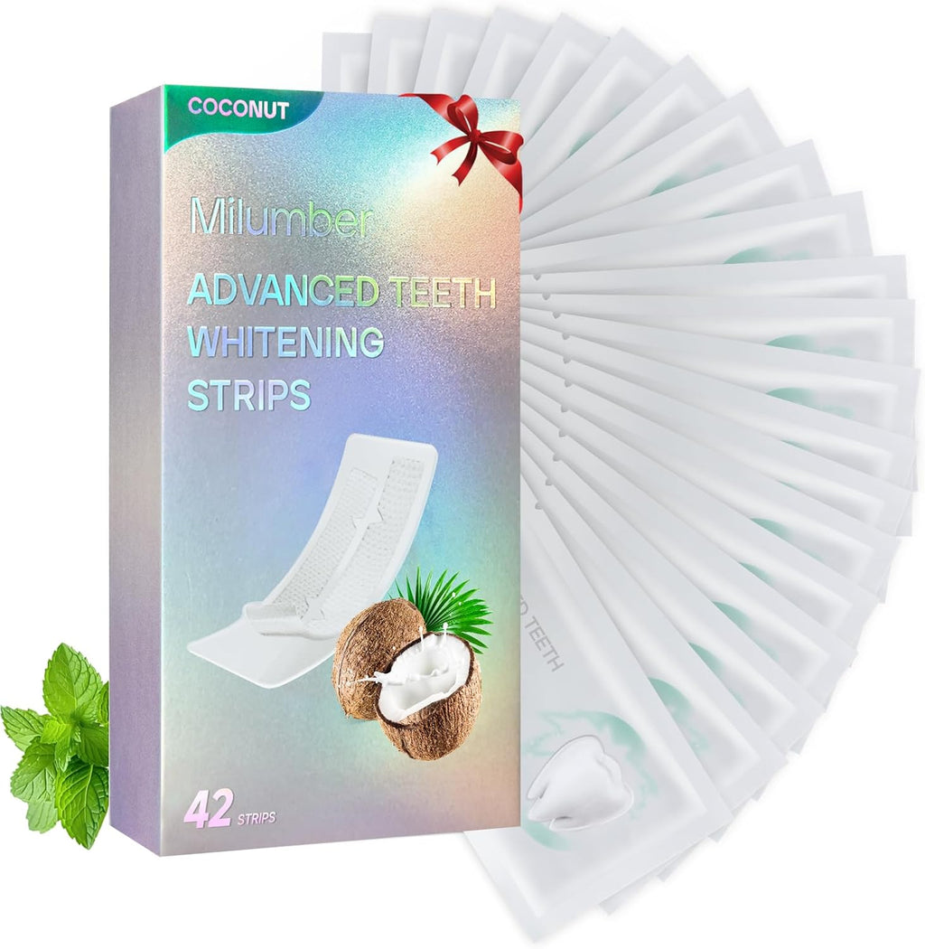 Teeth Whitening Strips for Sensitive, 42 Strips Whitener Safe Whitestrip, Deep Stains Removal Tooth Whitening, Enamel Safe Non-Slip Dry Strip Technology for Whiter Teeth,Coconut