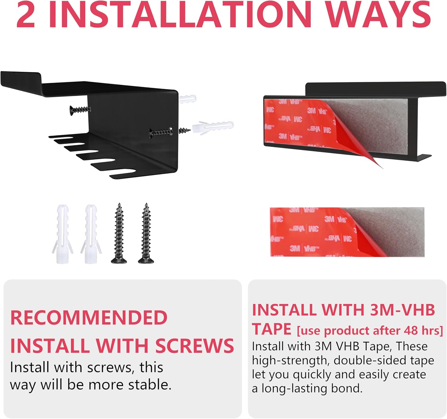 Stainless Steel Toothbrush Holder Wall Mounted - No Drill Bathroom Organizer with 3M Adhesive & Screws, 5-Slot Razor & Electric Toothbrush Holder, Rustproof for Wet Spaces (Black, 18/8 304 Grade)