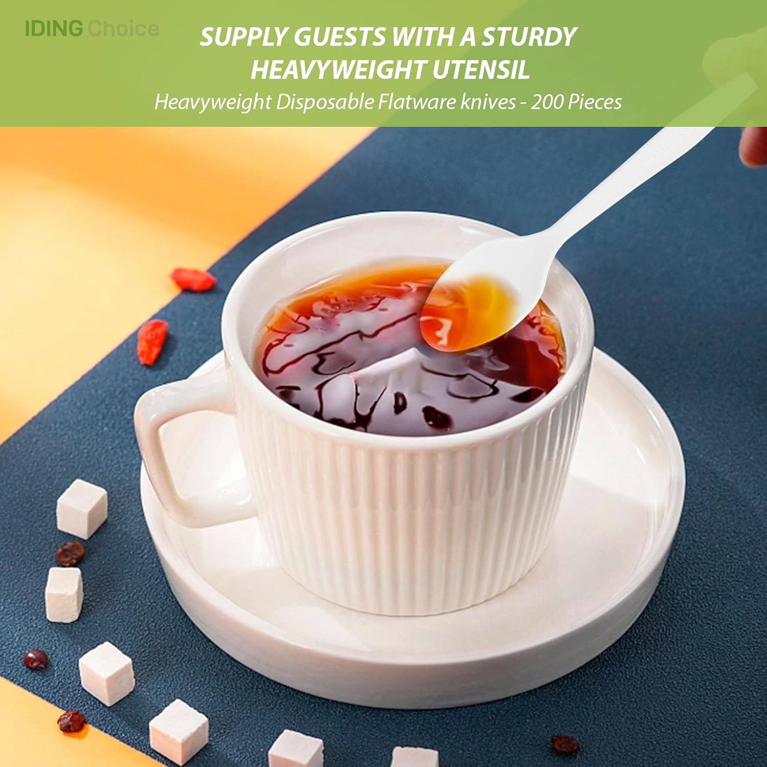 100% Compostable 200 Count No Plastic Spoons, Plastic Utensils, The Heavyweight Heavy Duty Flatware is Eco-Friendly Products for Lounge Party Wedding Office BBQ Picnic Camping.