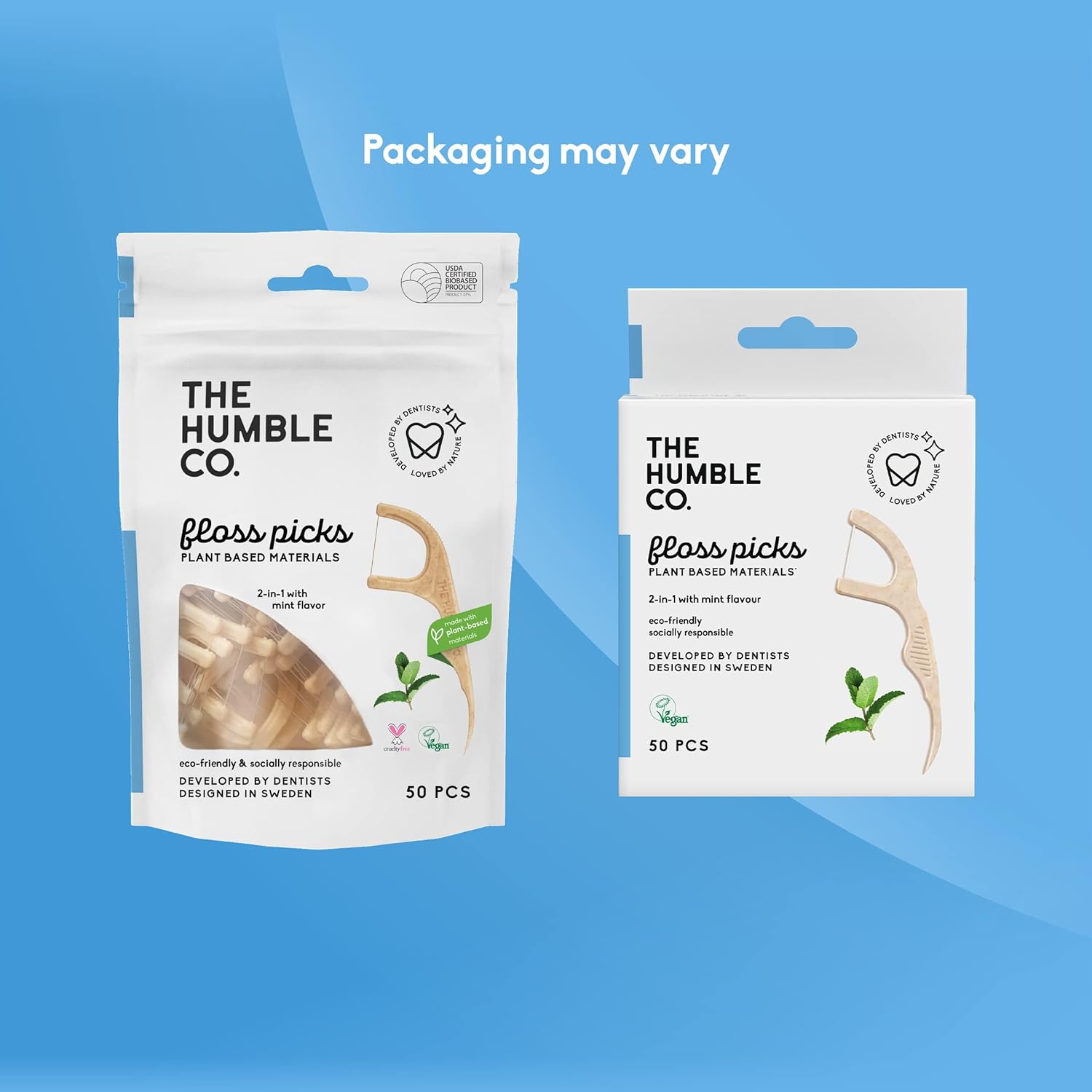 The Humble Co. Floss Picks (200 Count) – Plant Based Dental Floss Picks for Superior Oral Care, Dental Hygiene, and Gum Health, Cruelty Free Tooth Floss Picks (Mint, Single Thread)