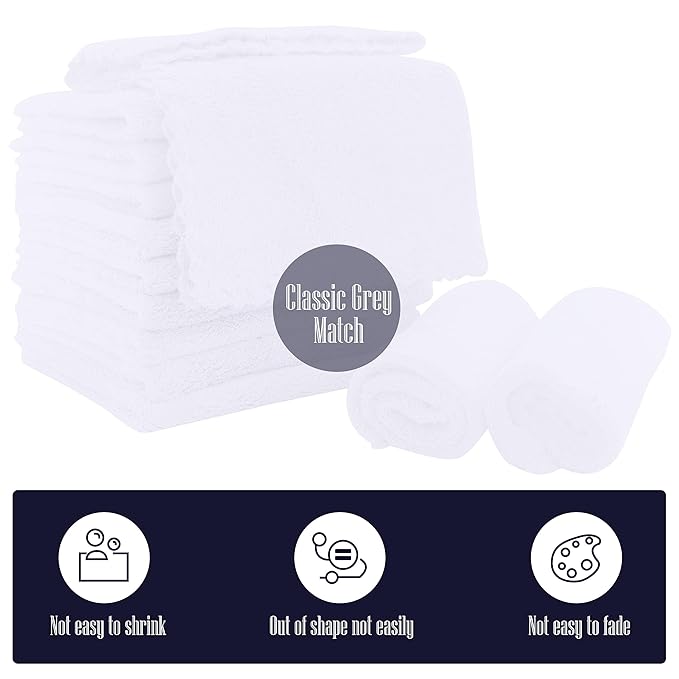 16 Pack Baby Washcloths - 10x10 Inch, Microfiber baby towel - Absorbent and Soft baby Wash Clothes for Newborns, Infants and Toddlers - Quick Dry for baby boys and girls face towel - White