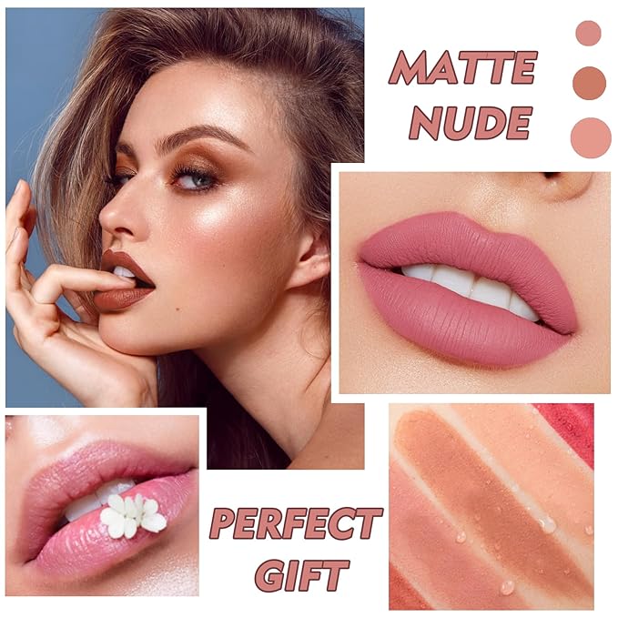 Matte Nude Lipstick Velvet Lip Gloss Non-Fading Non-Sticky Cup Nude Lipstick Matte Lip Stain Long Lasting Waterproof Lipstick for Women Girls Daily Lip Makeup-612 Mocha Brown