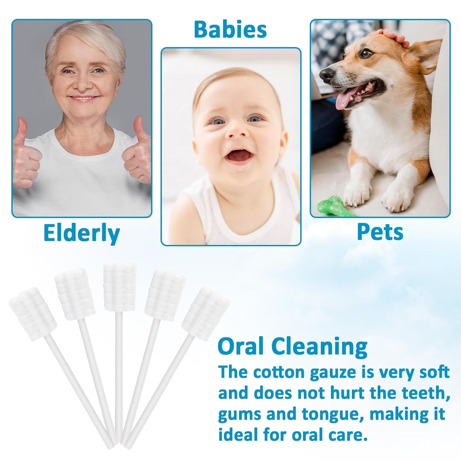 MAQIHAN 50 Gauze Mouth Swabs - Oral Swabs Disposable Toothbrushes Individually Wrapped Swabsticks for Dry Mouth Cotton Gauze on a Stick Dental Oral Care Supplies Mini Thrush Mouth Treatment