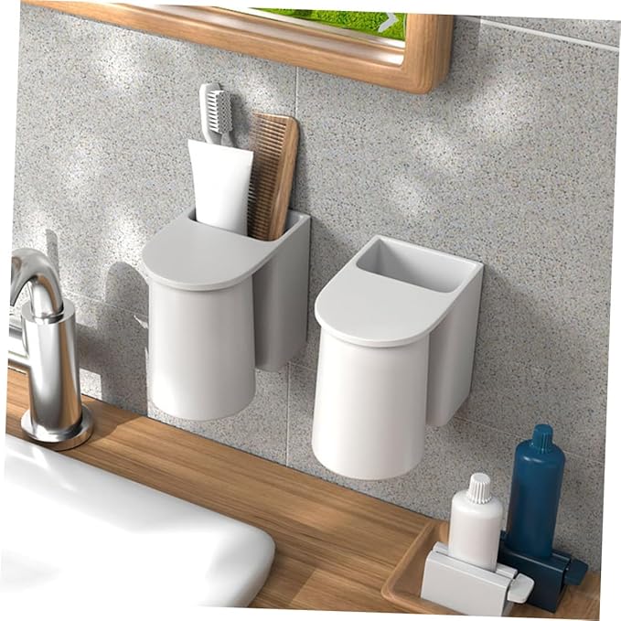 FAVOMOTO Wall-Mounted Magnetic Toothbrush Holder with Self-draining Cup Easy Installation No Drilling Toothpaste Holder for Bathroom Space-Saving Organizer with Electric Toothbrush Slots