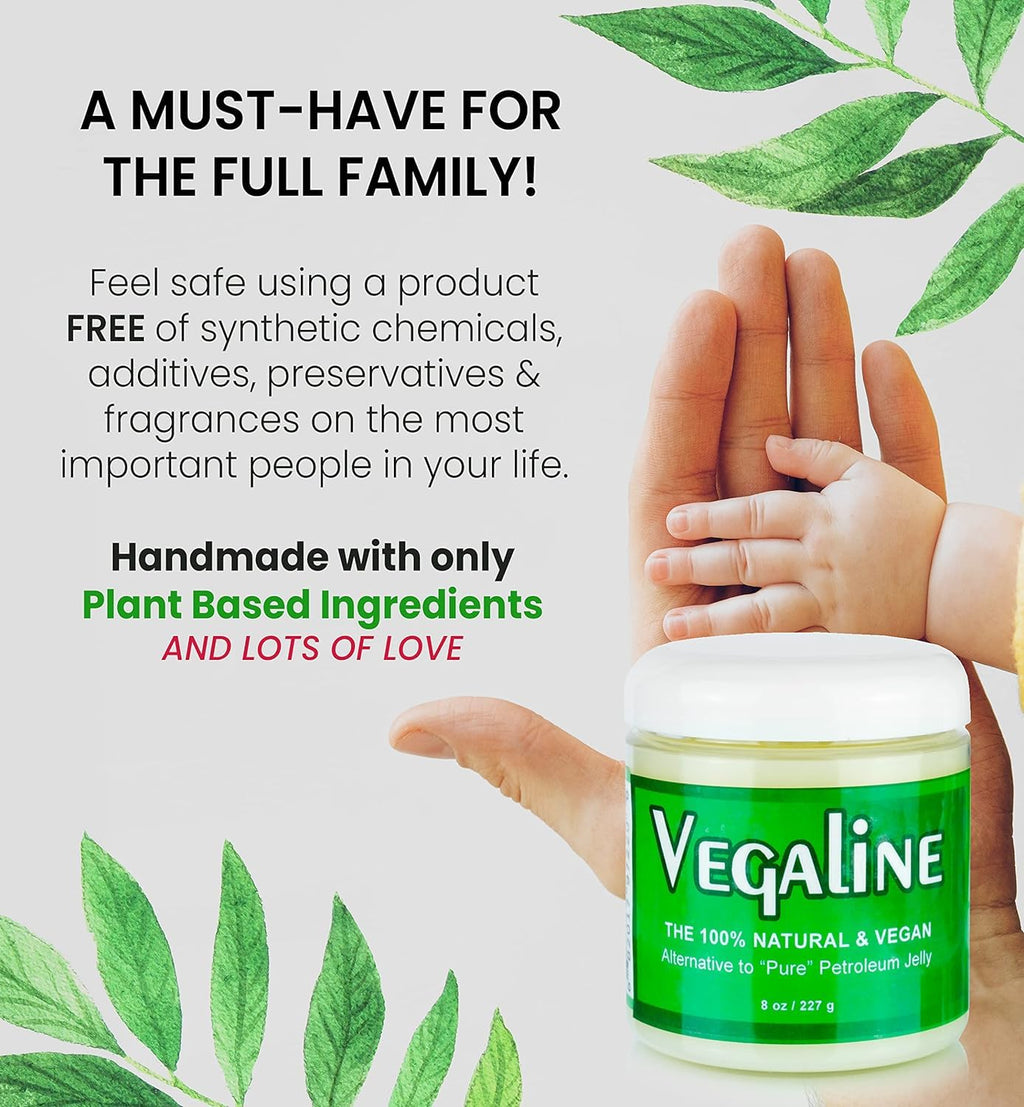 Vegaline - 100% Natural, Vegan & Hypoallergenic Alternative to Petroleum Jelly - Unpetroleum - Lips, Hands, Baby, Makeup Remover and More (4 Ounce)