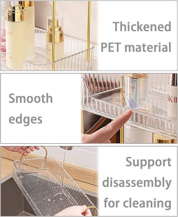 2 Tier Clear Countertop Storage - Bathroom & Kitchen Organizer, Cosmetics & Makeup Shelf, Spice Rack