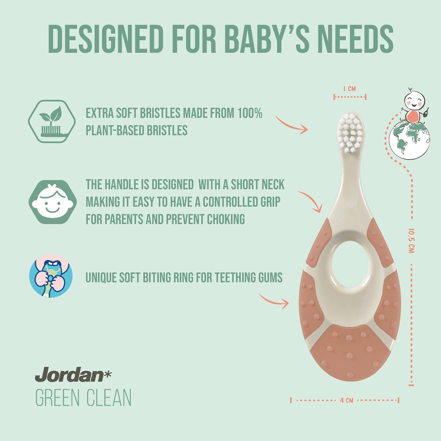 Jordan* ® | Green Clean Toothbrush | Award Winning Sustainable Toothbrush Made from Recycled Materials | Eco-Friendly | Scandinavian Design | Soft Bristle Toothbrush | Adult Toothbrush x 4 Units + Bab