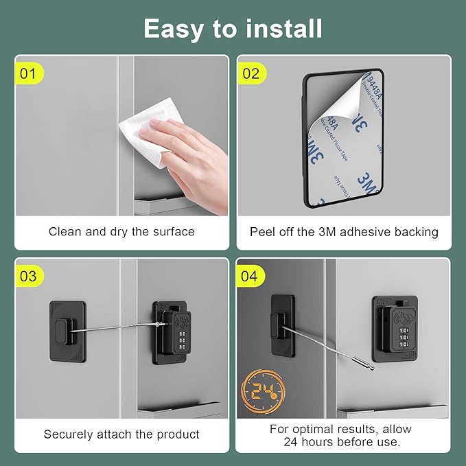 2-Pack Password Refrigerator Lock, Combination Child Proof Safety Lock，Baby Proofing fridge lock，Door Latches for Fridge Cabinet Drawer Closet, Freezer Lock No Keys Needed (Black)