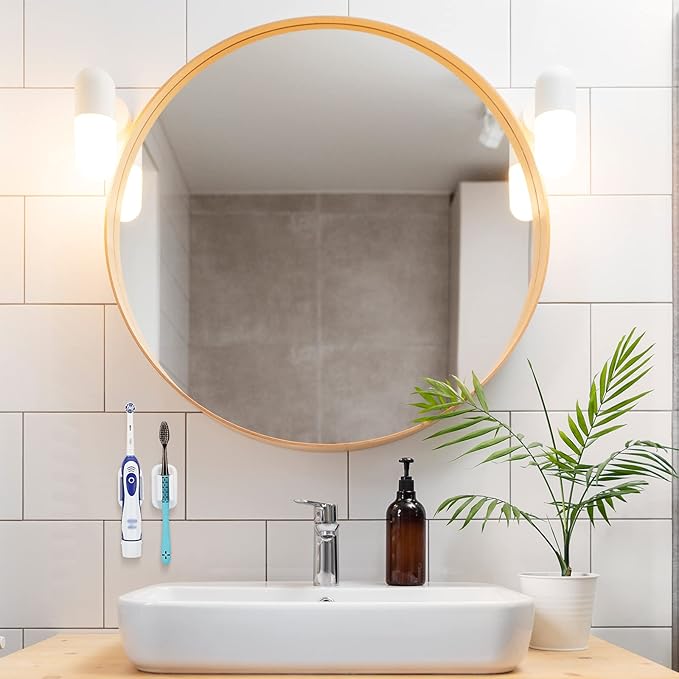 2 PCS Toothbrush Holder Wall Mounted for Bathroom, Self Adhesive Electric Toothbrush Organizer for Shower, Mini Toothbrush Hanger Rack for Dorm, Cabinet