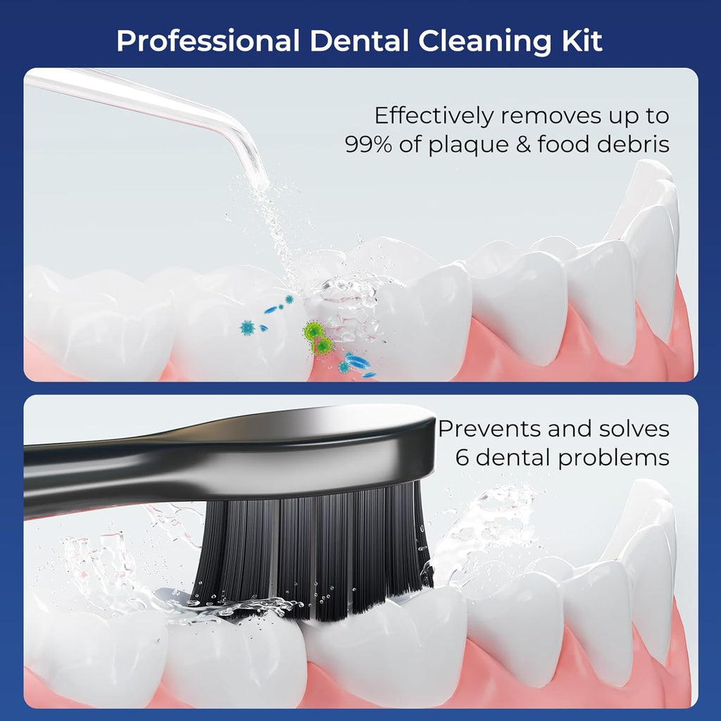 Electric Toothbrush with Water Cordless Flosser, 320ML Portable Travel Water Dental Flosser for Teeth with 5 Modes & 6 Jet Tips & IPX7 Waterproof for Teeth Cleaning and flossing (Black)